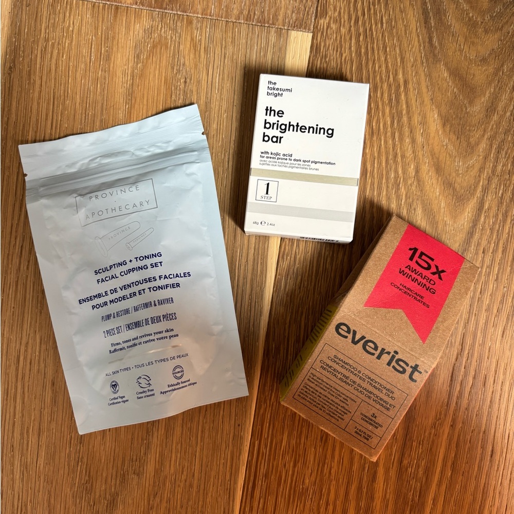 Beauty Bundle: Facial Cupping, Brightening Bar, Travel Shampoo/Conditioner Set